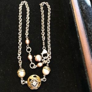 Beth Orduna Sterling Silver Brass, Diamond Cultured Pearl,  Cable Chain Necklace